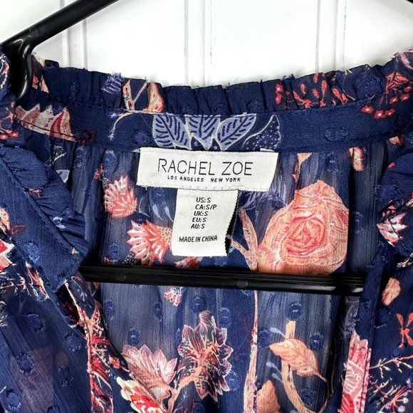 Rachel Zoe Blouse Floral Print Size Small Blue and PInk - Picture 3 of 6